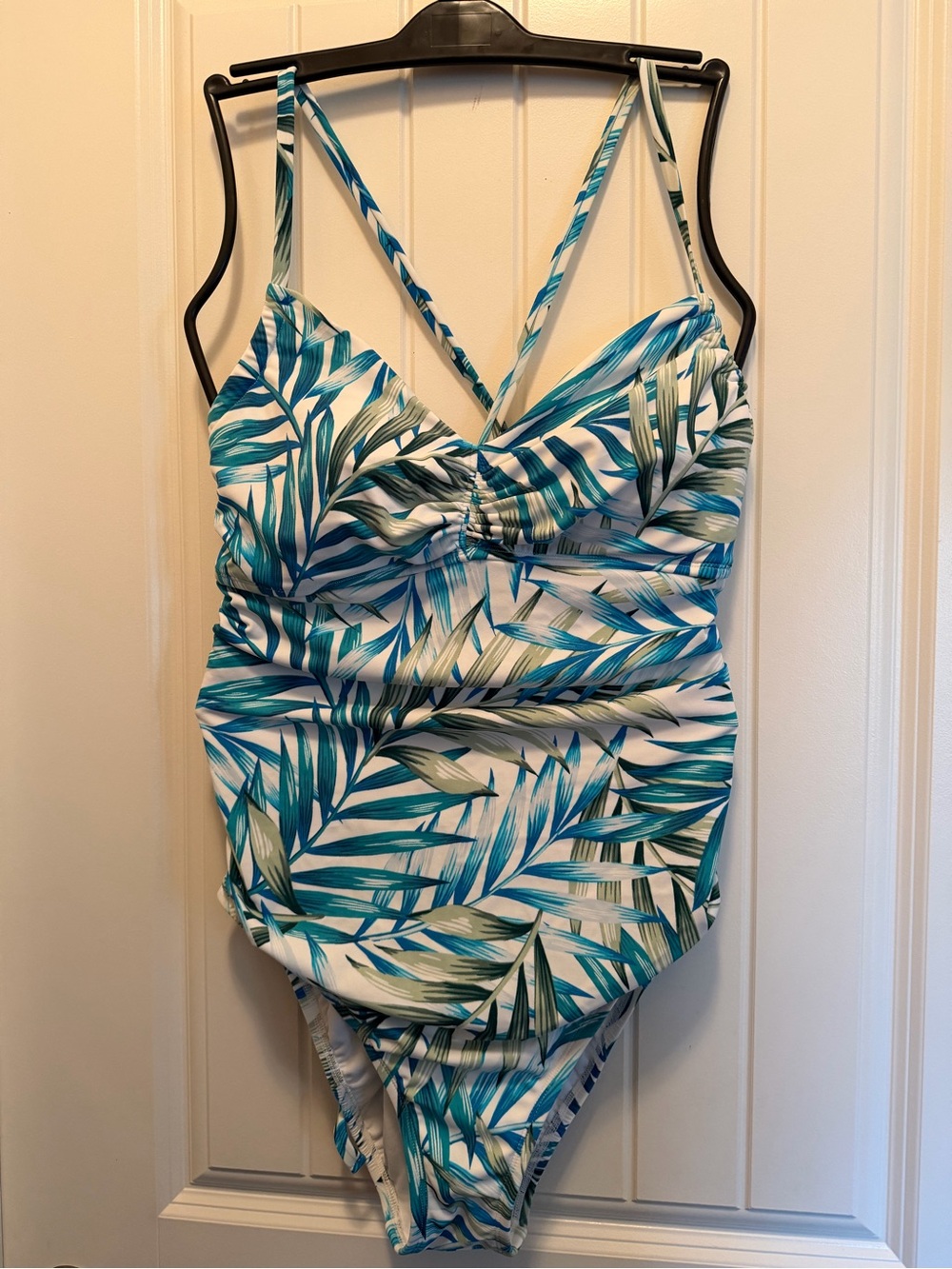 Tropical Leaf One-Piece Swimsuit in Teal & White